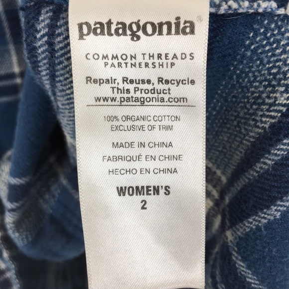 Patagonia Women's Fjord Flannel Button Up Shirt Organic Cotton Blue Plaid Sz 2 - Picture 6 of 12